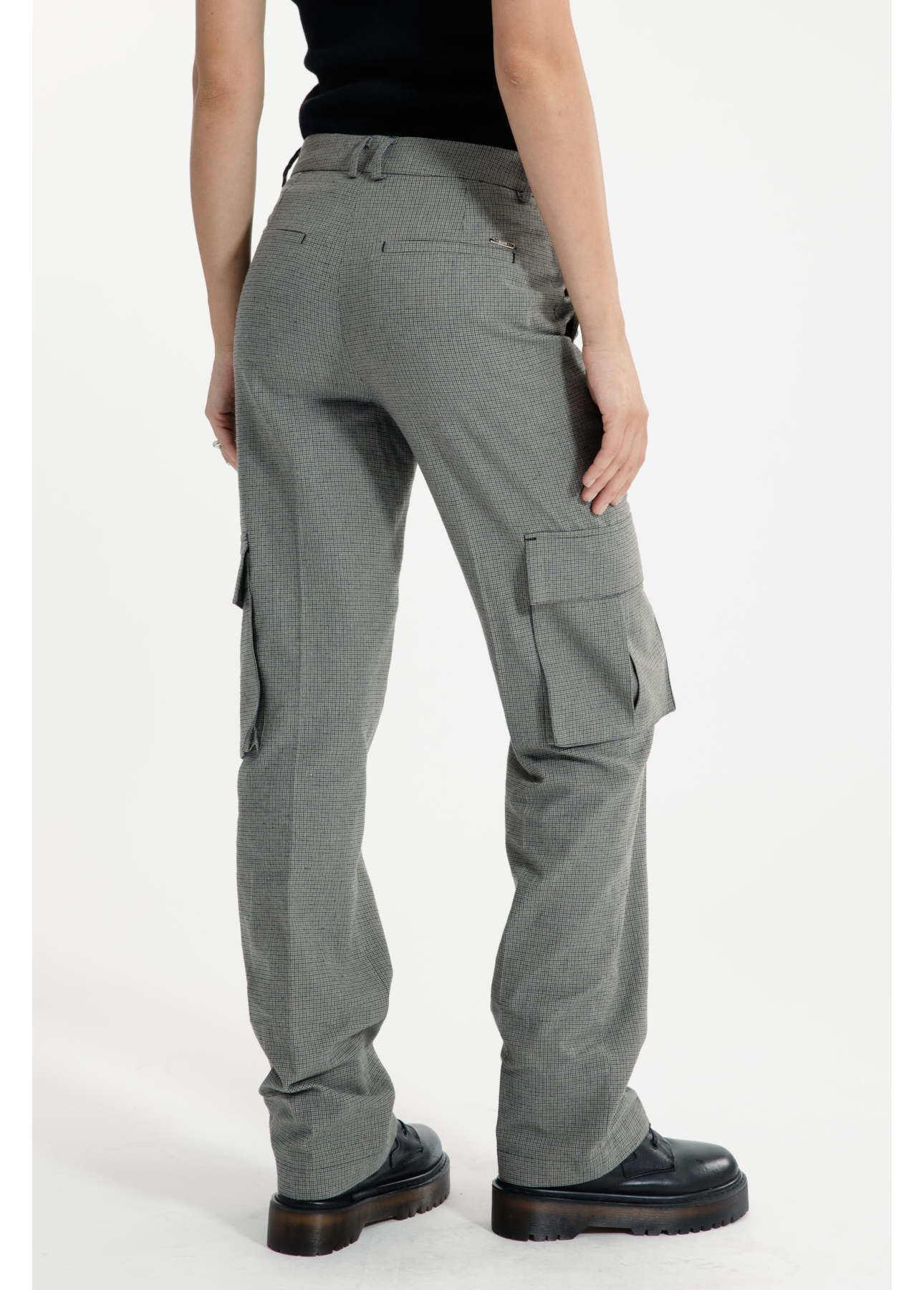 Mini Check Cargo Reta Pants Caqui