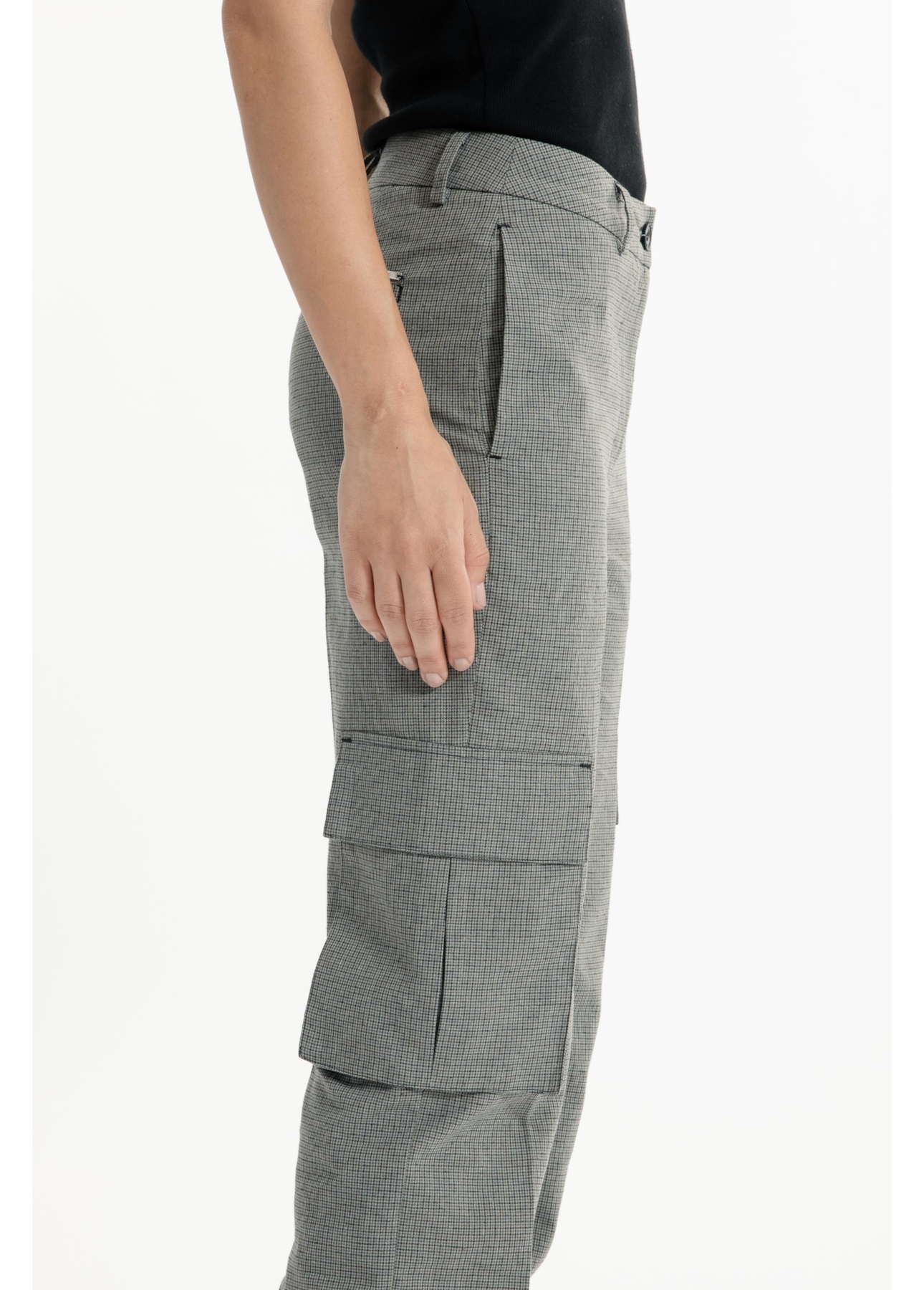 Mini Check Cargo Reta Pants Caqui
