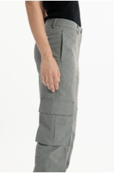 Mini Check Cargo Reta Pants Caqui