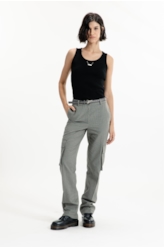 Mini Check Cargo Reta Pants Caqui