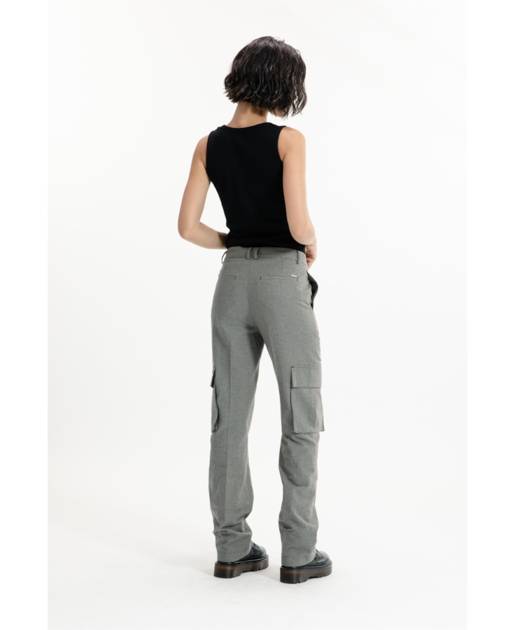 Mini Check Cargo Reta Pants Caqui