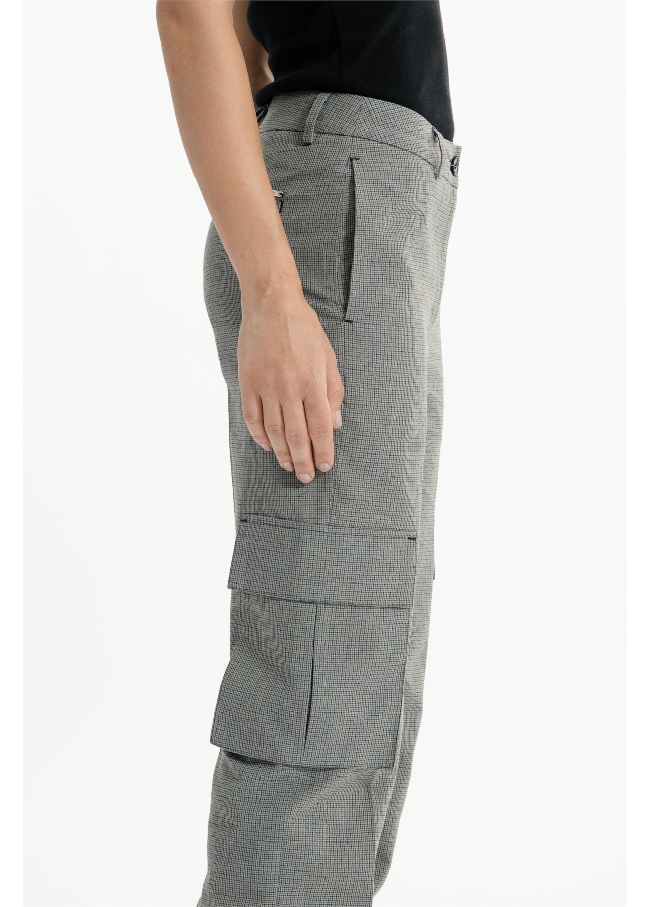 Mini Check Cargo Reta Pants Caqui