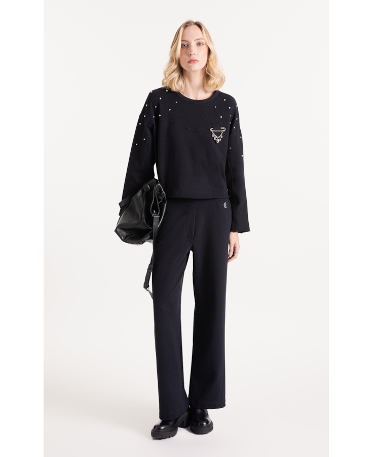 Moletom Fleece Rhinestone Preto
