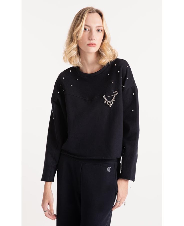 Moletom Fleece Rhinestone Preto