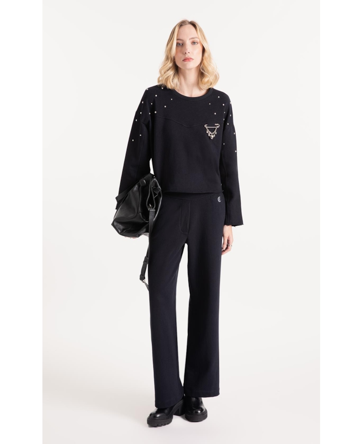 Moletom Fleece Rhinestone Preto