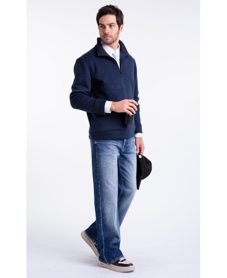 Moletom High Neck Collar Dark Navy