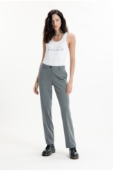 Nordic Stripe B. Embutido Reta Pants Cinza Medio