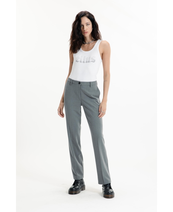Nordic Stripe B. Embutido Reta Pants Cinza Medio