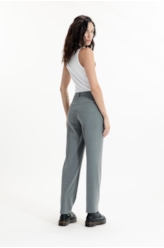 Nordic Stripe B. Embutido Reta Pants Cinza Medio