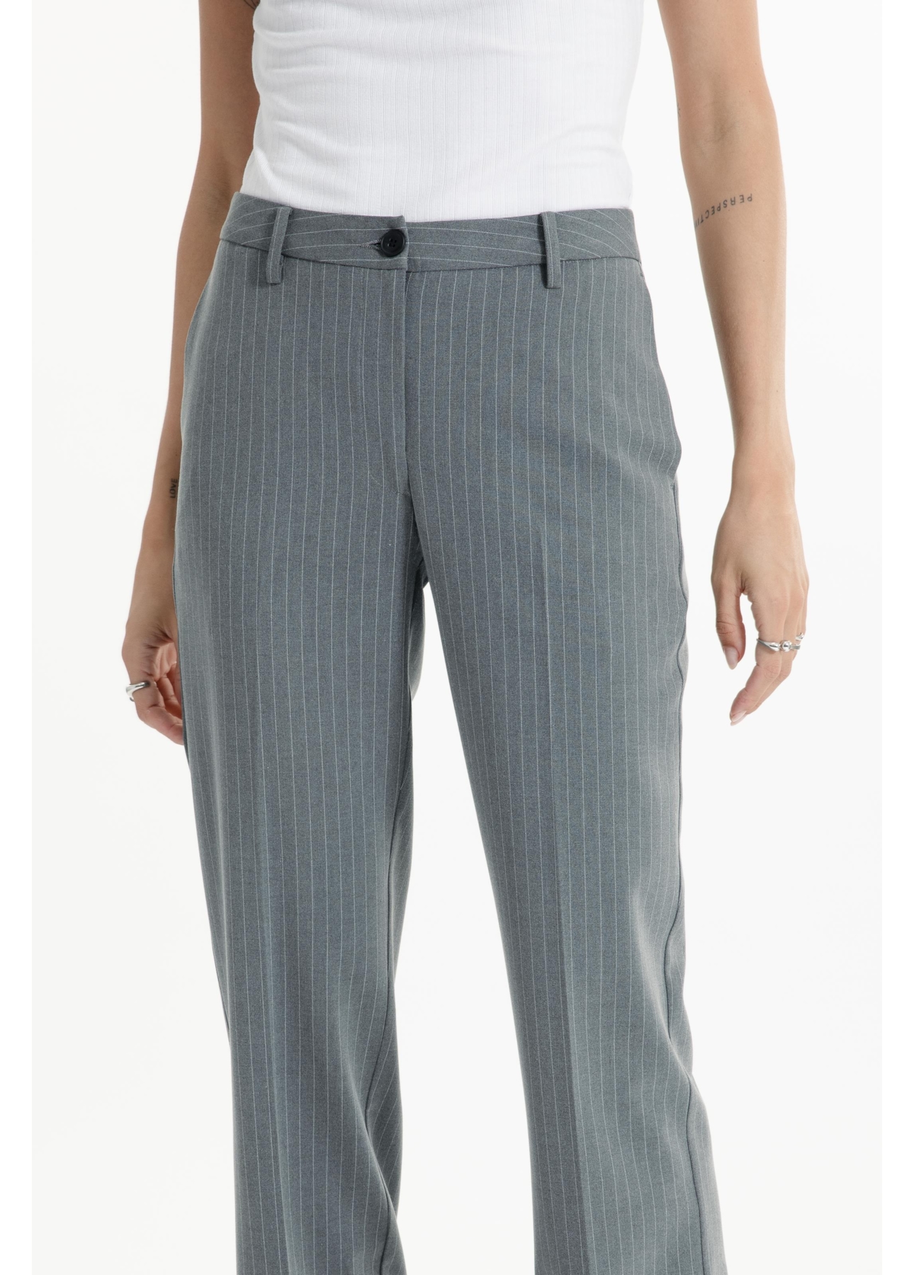 Nordic Stripe B. Embutido Reta Pants Cinza Medio