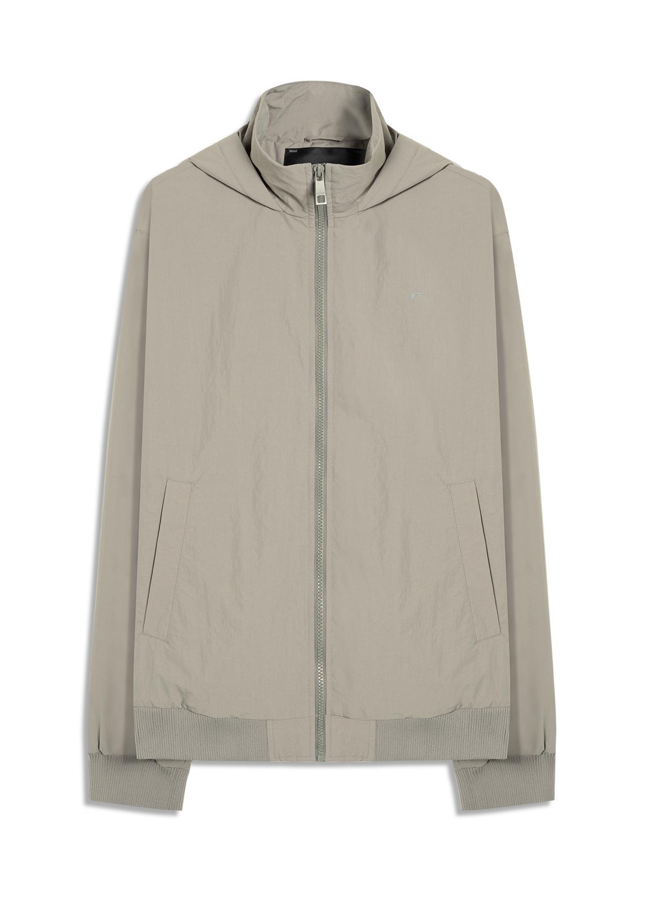 Nylon Crinkle Bomber Hidden Hood Cinza Claro