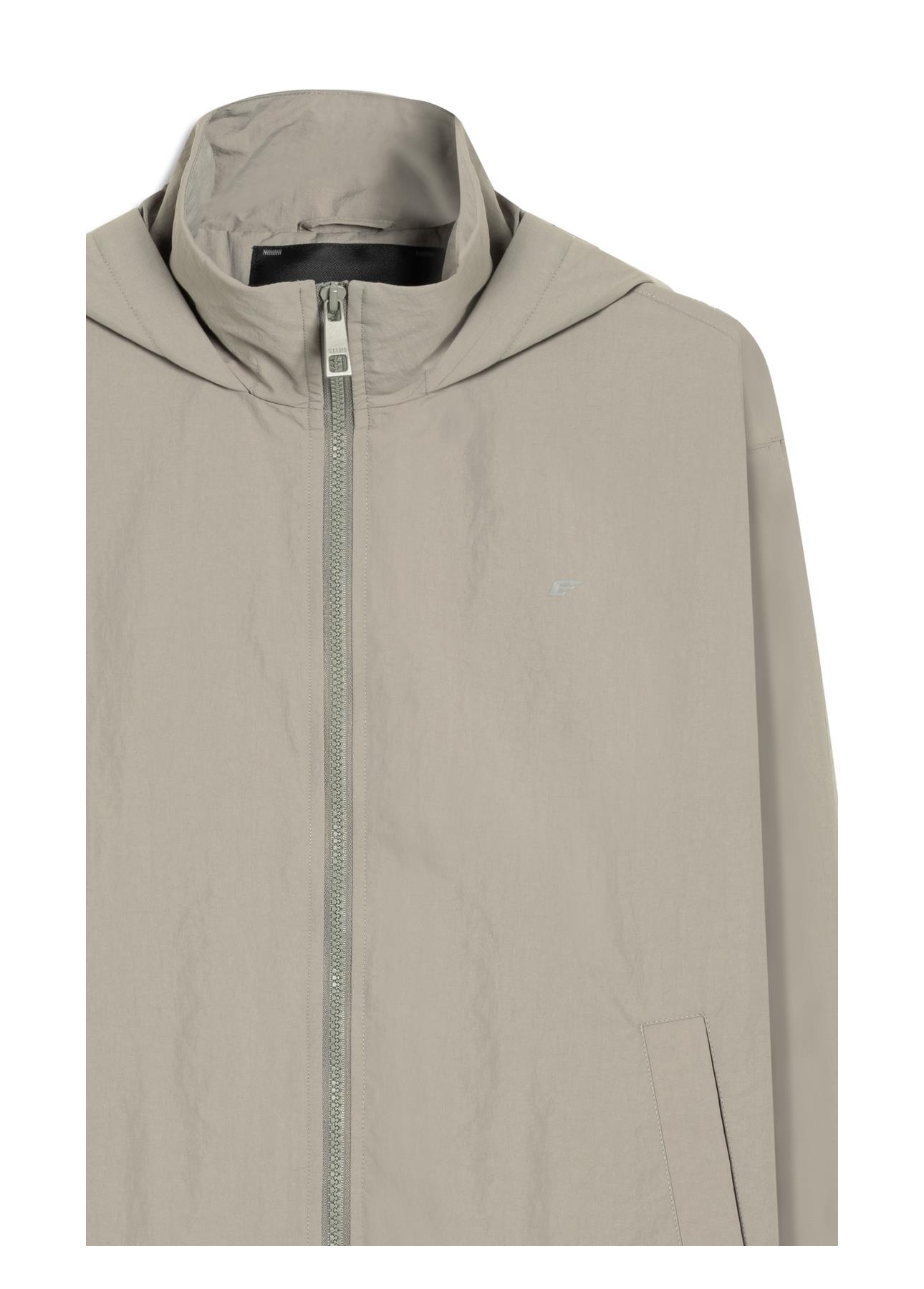 Nylon Crinkle Bomber Hidden Hood Cinza Claro