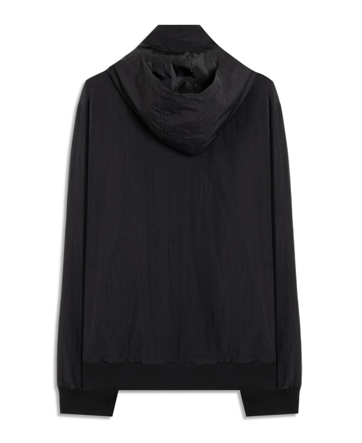 Nylon Crinkle Bomber Hidden Hood Preto