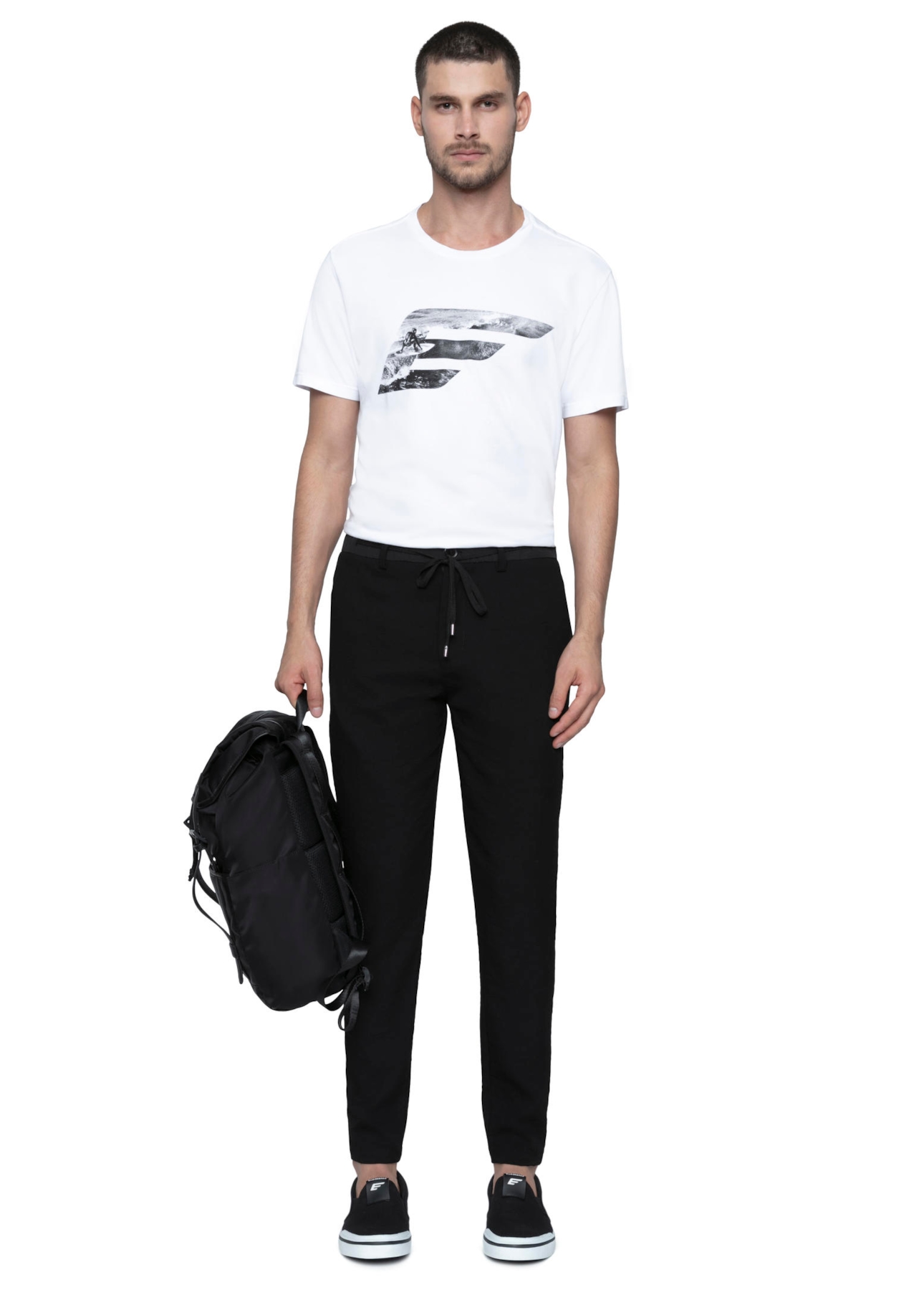 Nylon Rayon Half Jogger Slim Preto