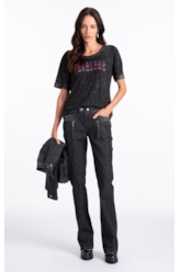 Ocean Elastic (Low Rise Bootcut) Zíper Lav.Black Com Resina