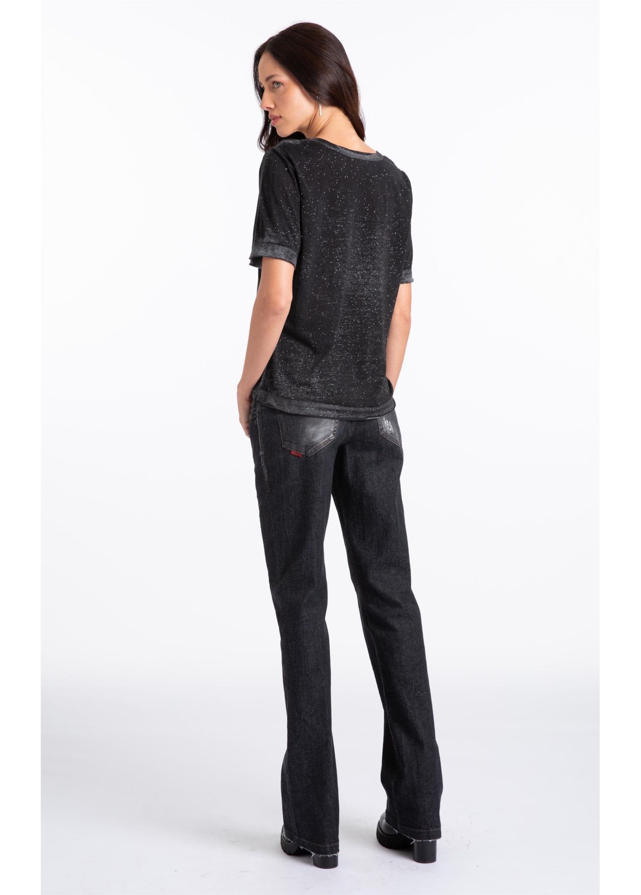 Ocean Elastic (Low Rise Bootcut) Zíper Lav.Black Com Resina
