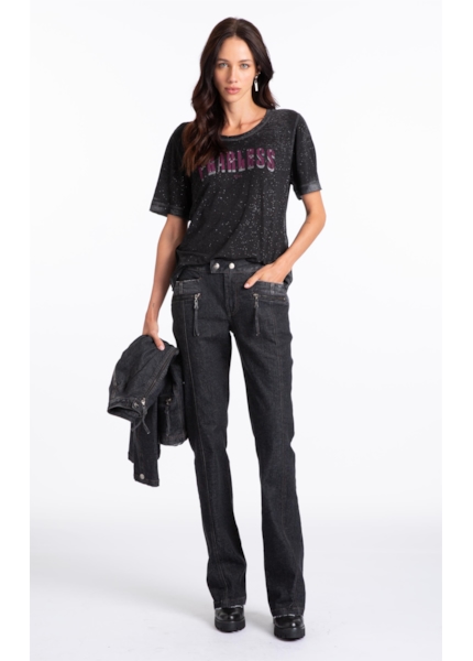 Ocean Elastic (Low Rise Bootcut) Zíper Lav.Black Com Resina