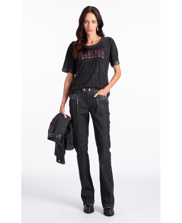 Ocean Elastic (Low Rise Bootcut) Zíper Lav.Black Com Resina