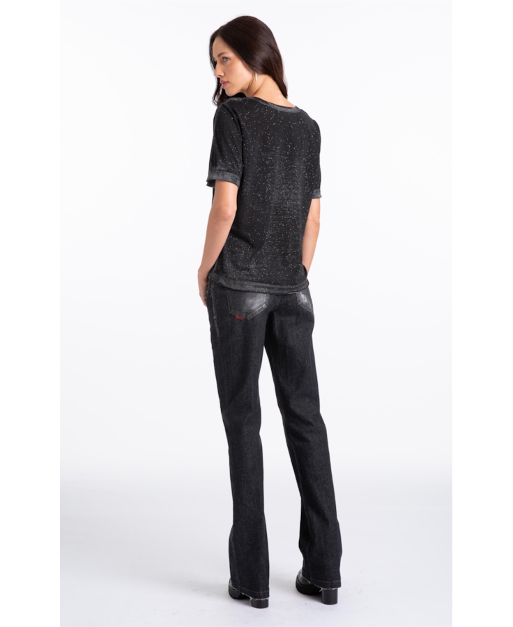 Ocean Elastic (Low Rise Bootcut) Zíper Lav.Black Com Resina