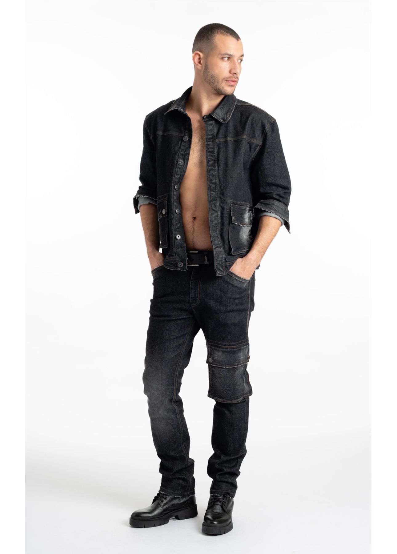 Ocean Elastic (Slim) Cargo Lav.Black Com Resina