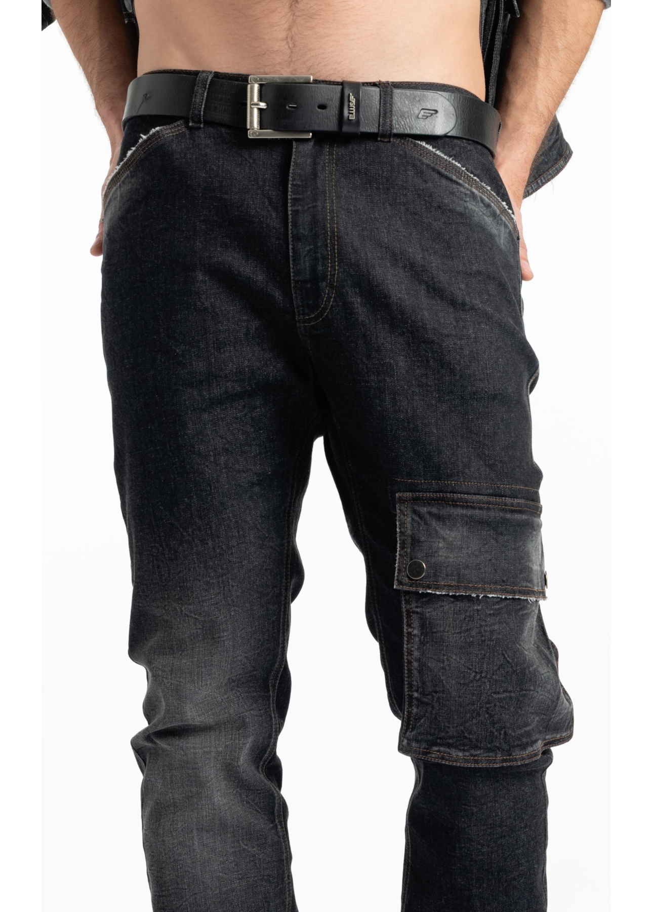 Ocean Elastic (Slim) Cargo Lav.Black Com Resina
