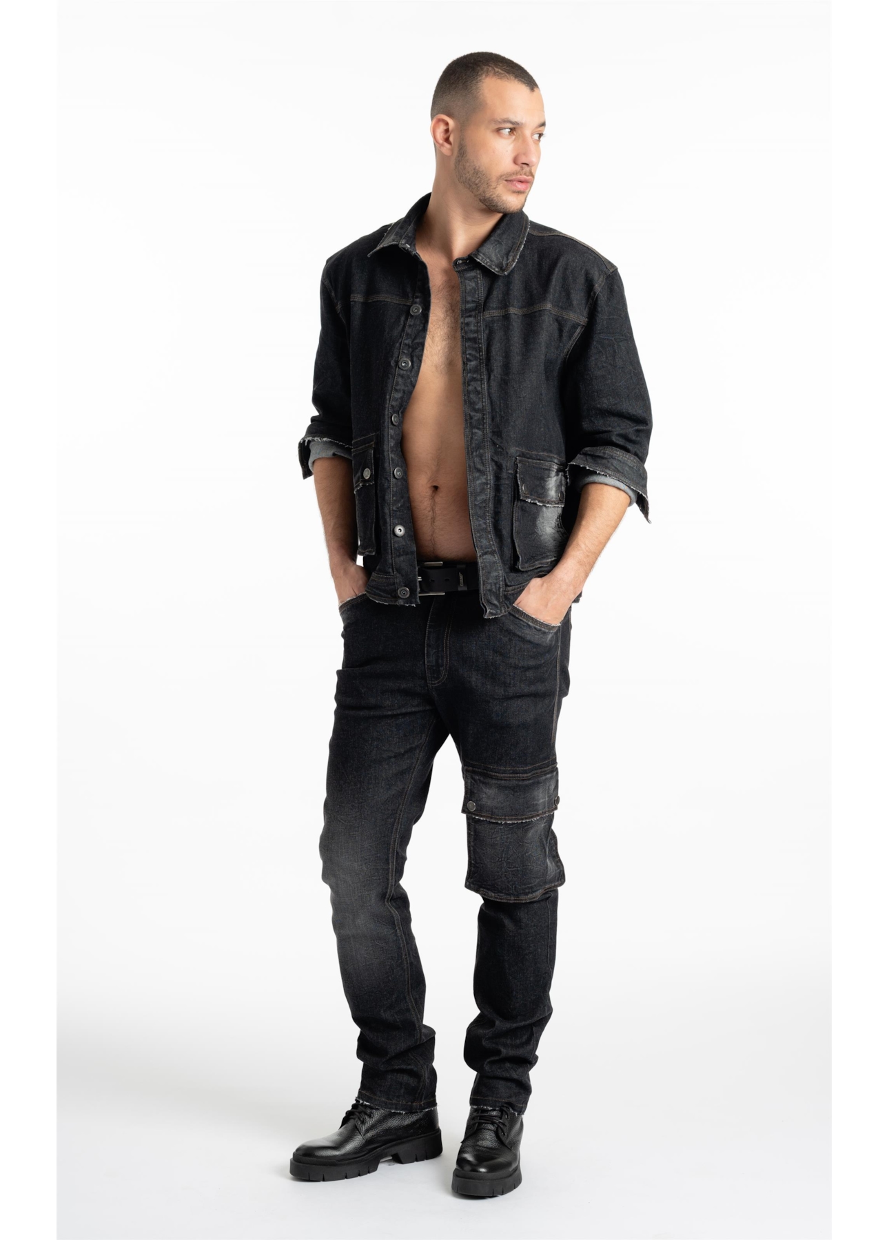 Ocean Elastic (Slim) Cargo Lav.Black Com Resina