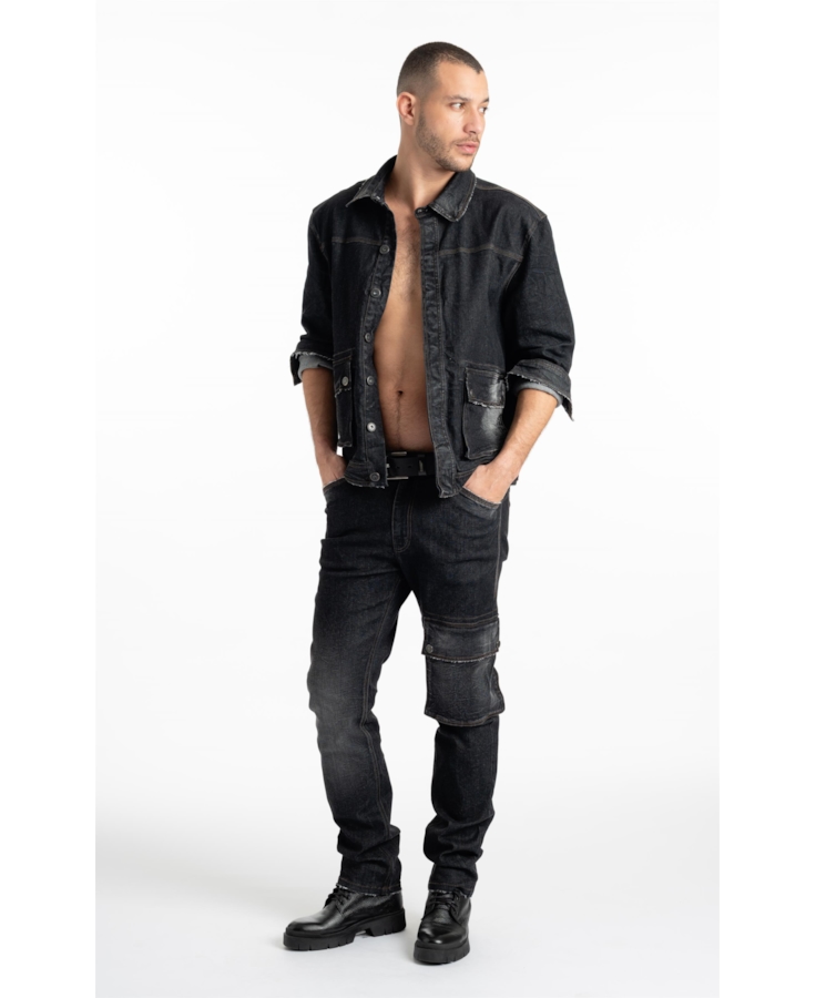 Ocean Elastic (Slim) Cargo Lav.Black Com Resina