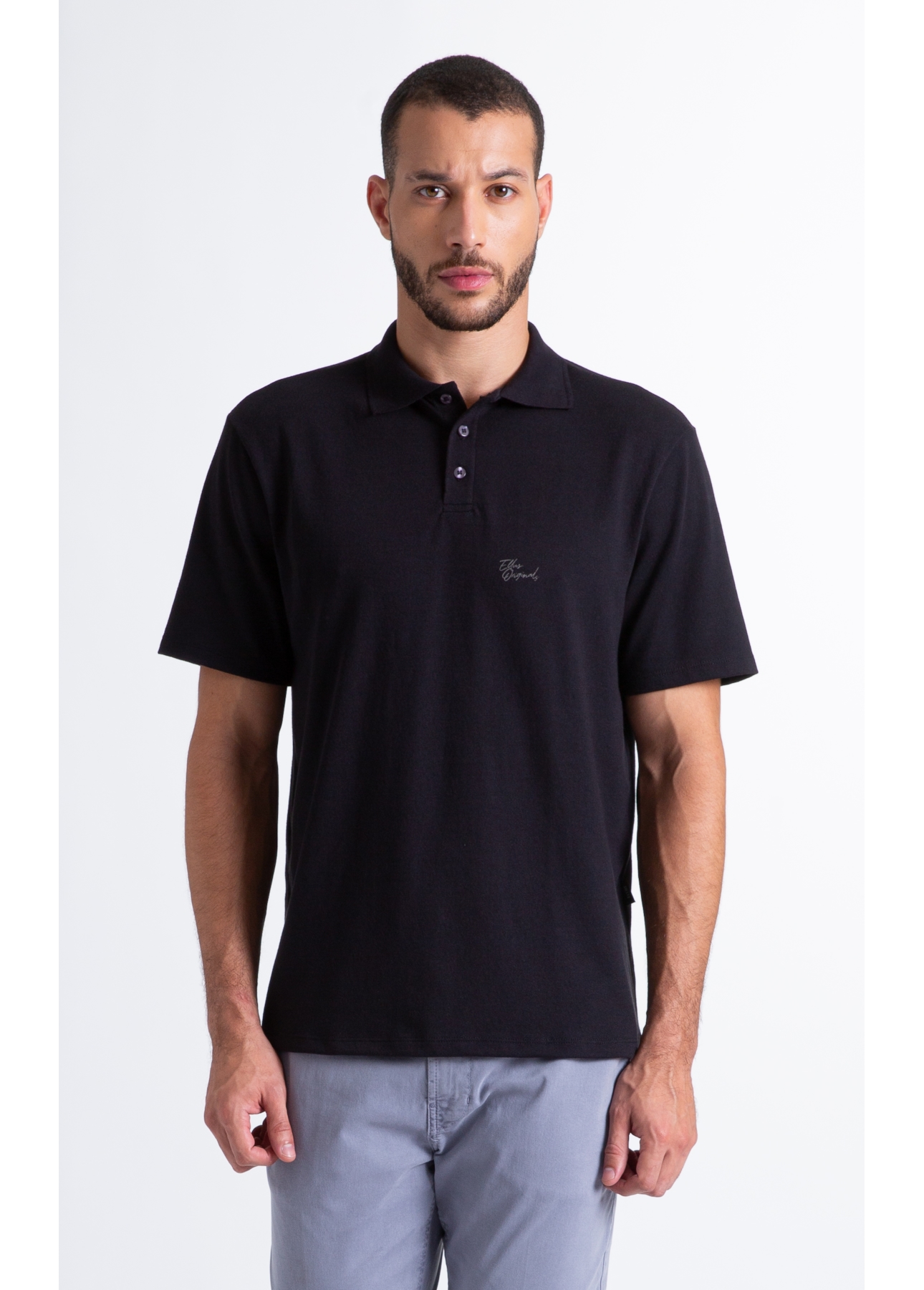 Polo Cotton Fine Ellus Tag Classic Mc Preto