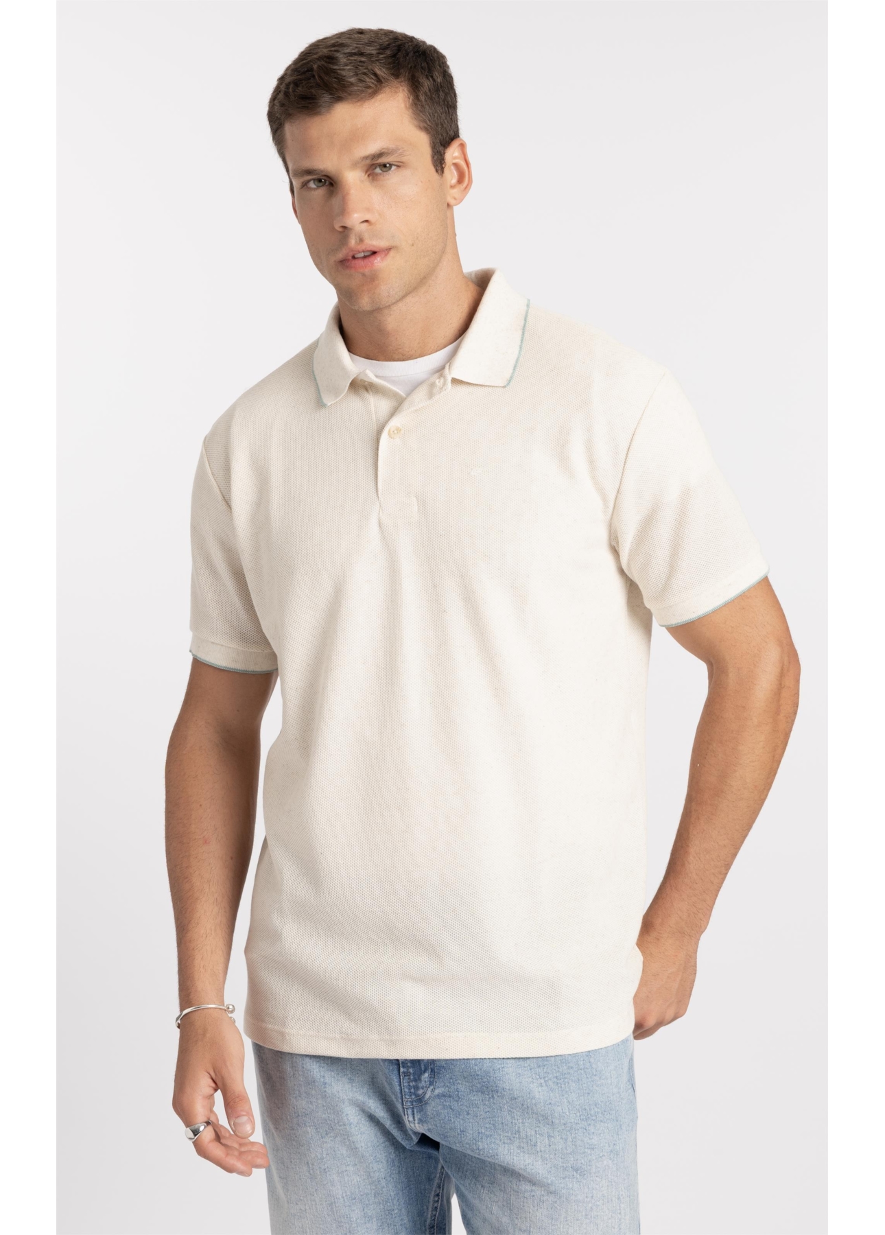 Polo Malha Favo Easa Friso Classic Off White