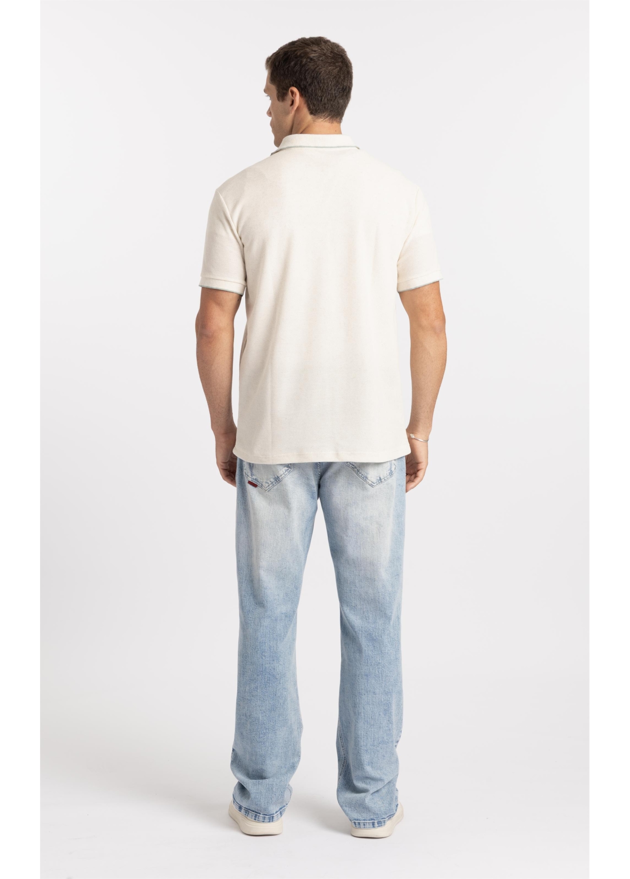 Polo Malha Favo Easa Friso Classic Off White