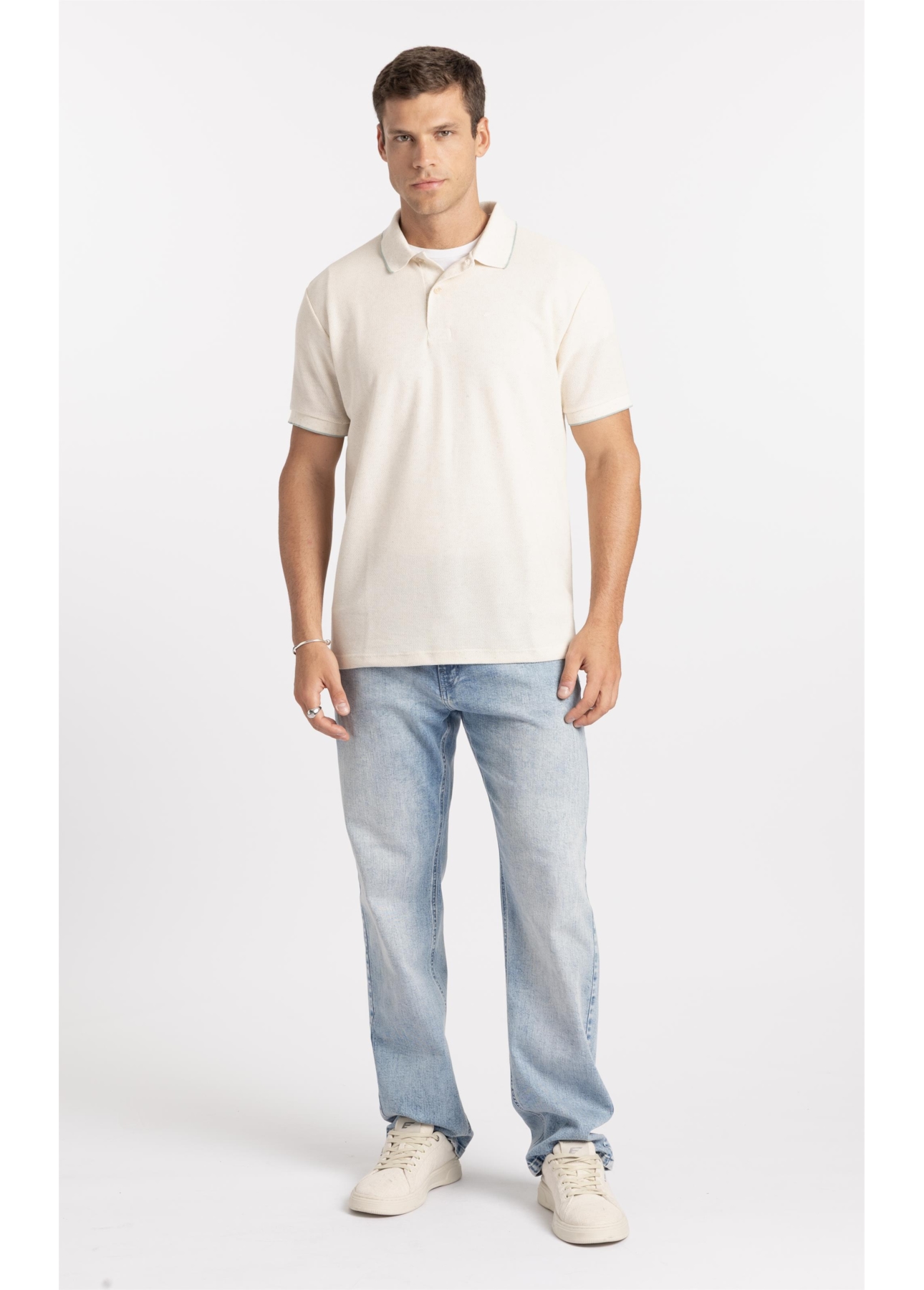 Polo Malha Favo Easa Friso Classic Off White