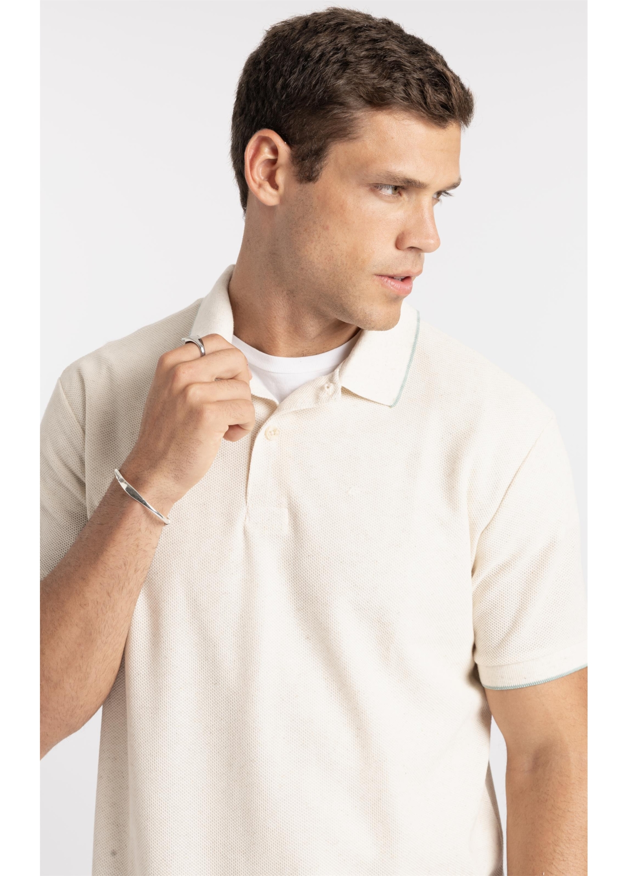 Polo Malha Favo Easa Friso Classic Off White