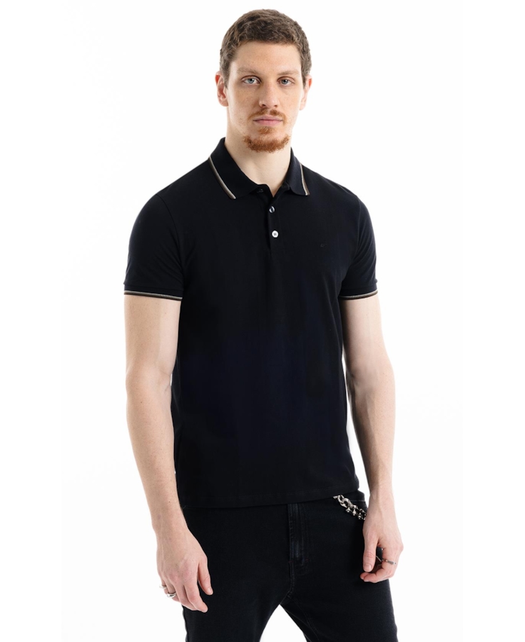 Polo Piquet Easa Friso Preto
