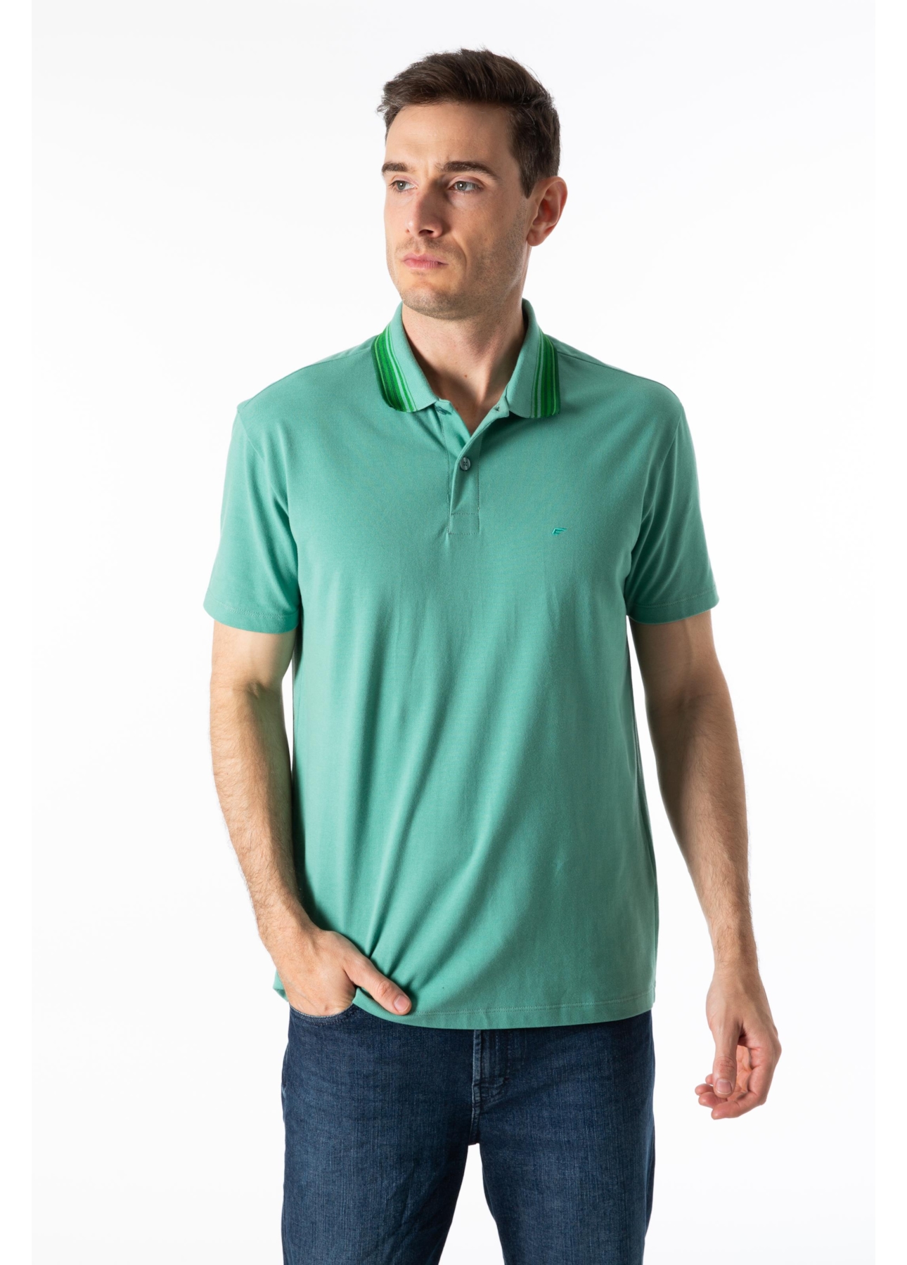 Polo Piquet Friso Triplo Classic Mc Verde Maca