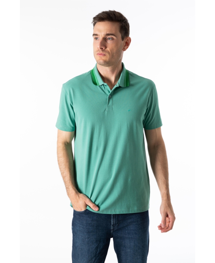 Polo Piquet Friso Triplo Classic Mc Verde Maca