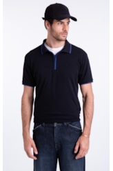 Polo Piquet Ly Zipper Stripes Easa Mc Preto