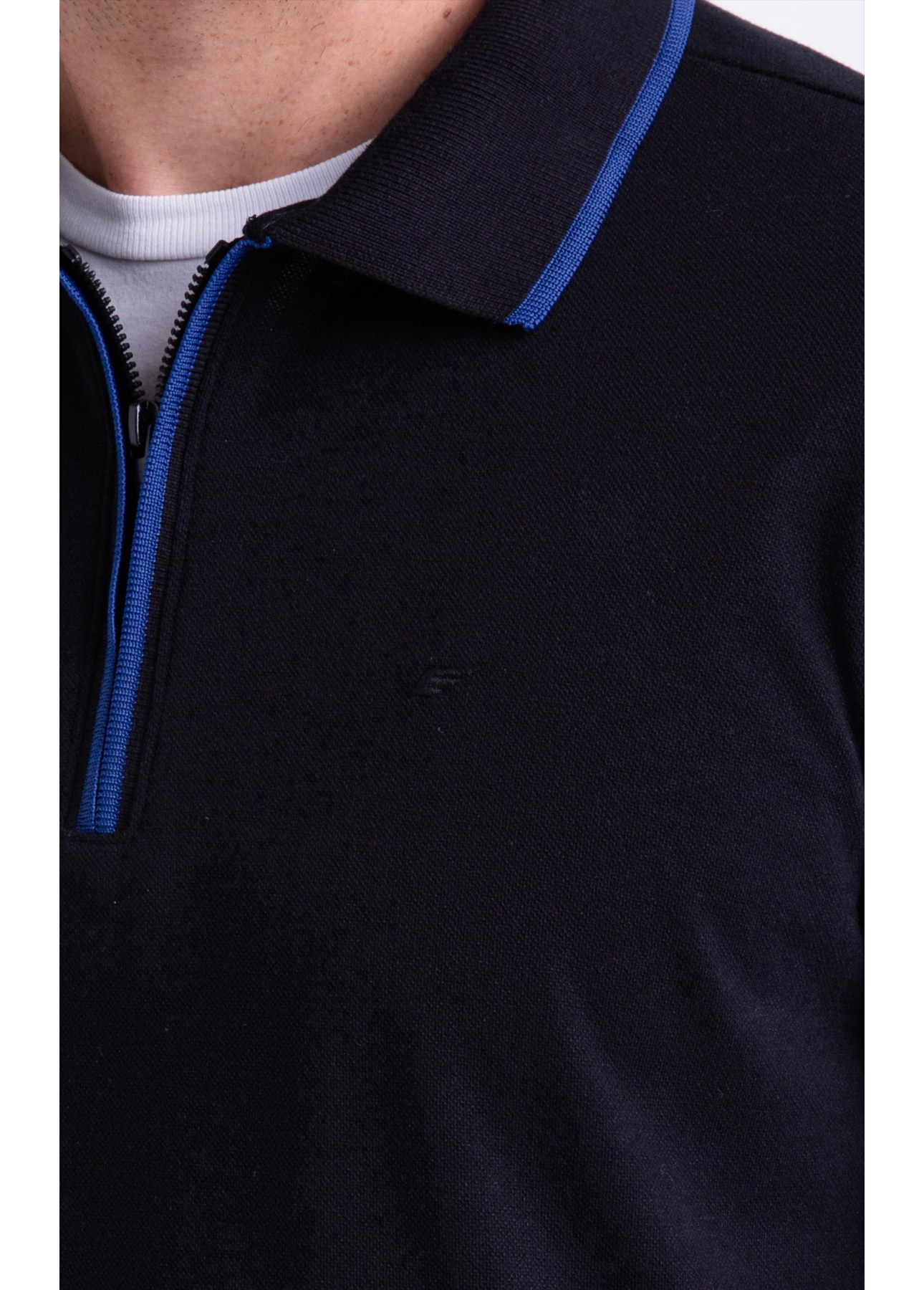 Polo Piquet Ly Zipper Stripes Easa Mc Preto