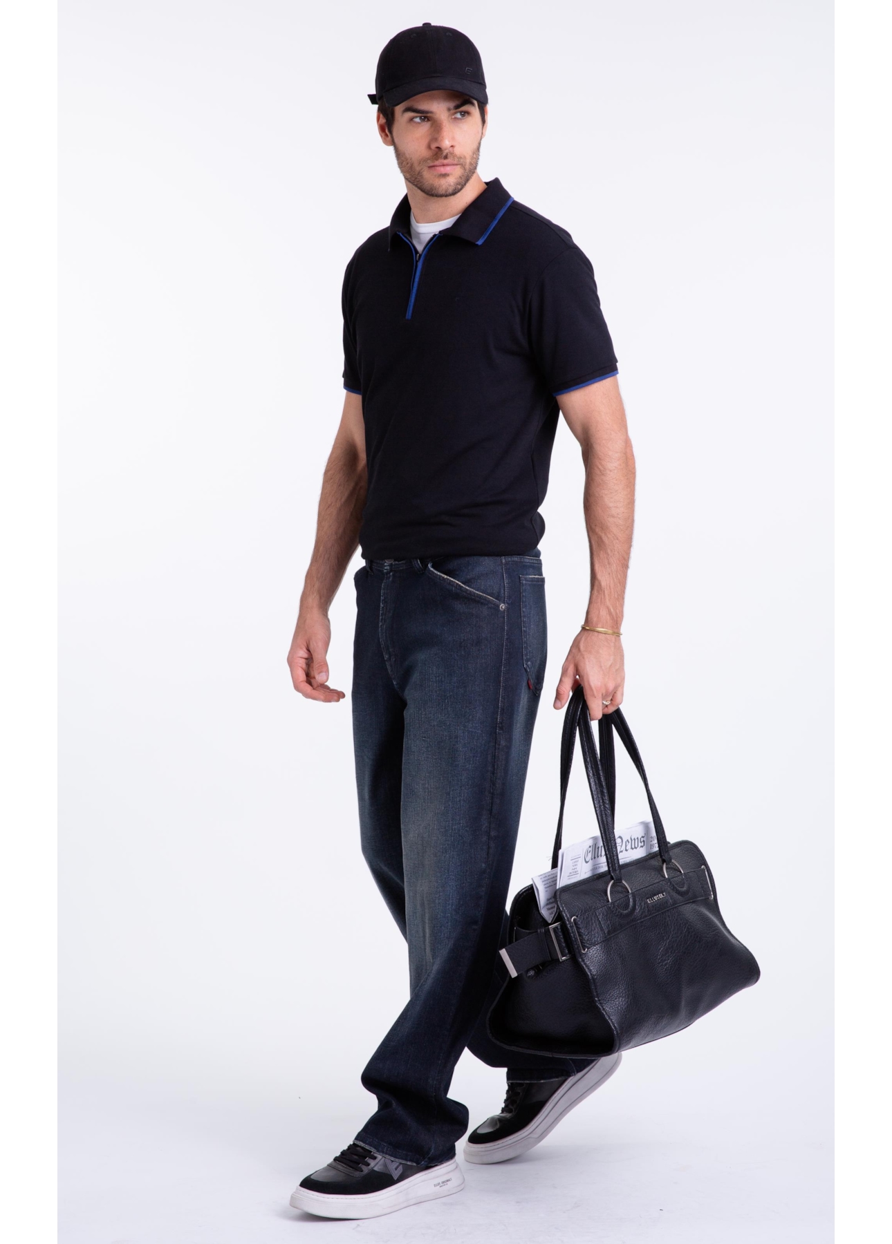 Polo Piquet Ly Zipper Stripes Easa Mc Preto