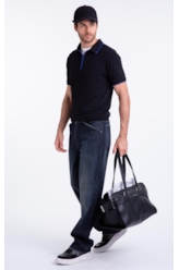 Polo Piquet Ly Zipper Stripes Easa Mc Preto