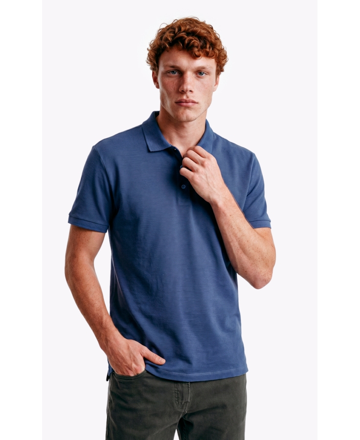 Polo Piquet Melange Easa Azul Jeans Mescla