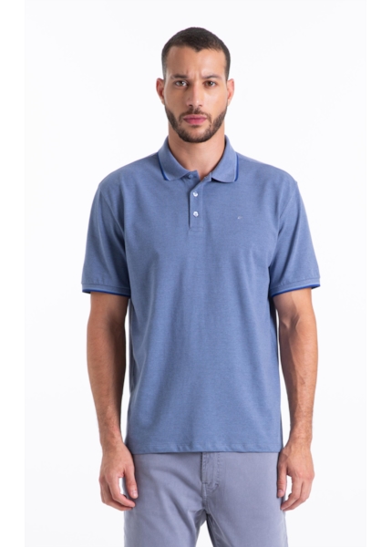 Polo Piquet Melange Easa Classic Azul Pervante Mescla