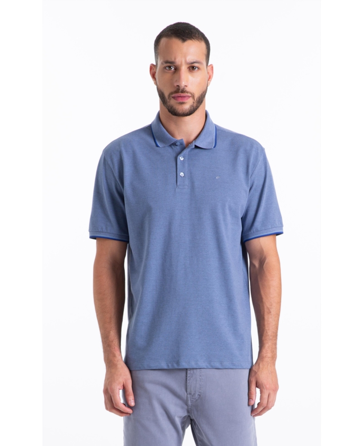 Polo Piquet Melange Easa Classic Azul Pervante Mescla