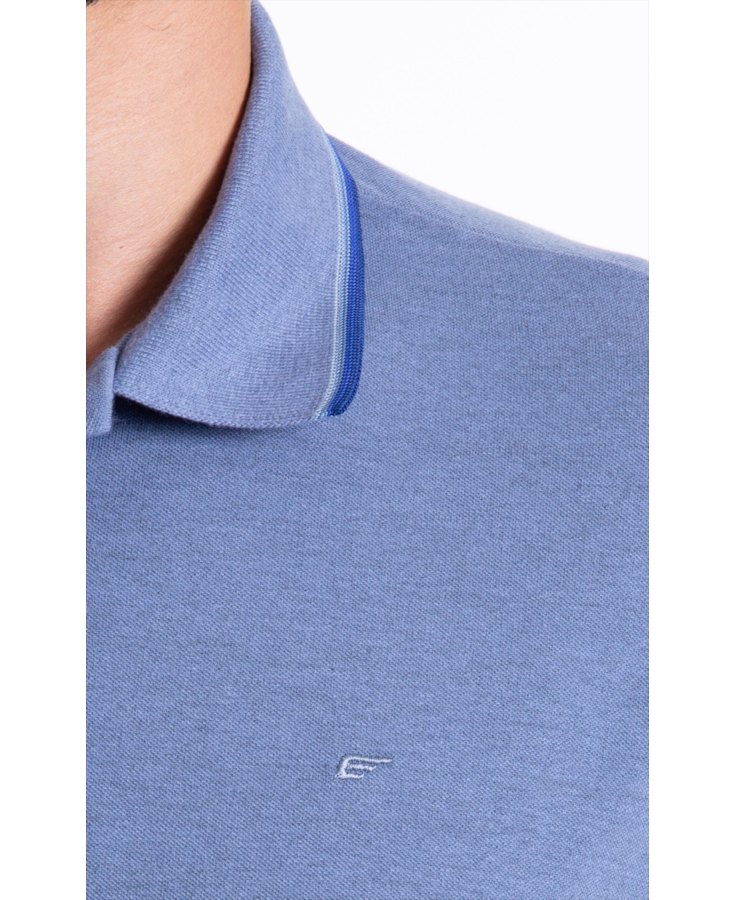 Polo Piquet Melange Easa Classic Azul Pervante Mescla