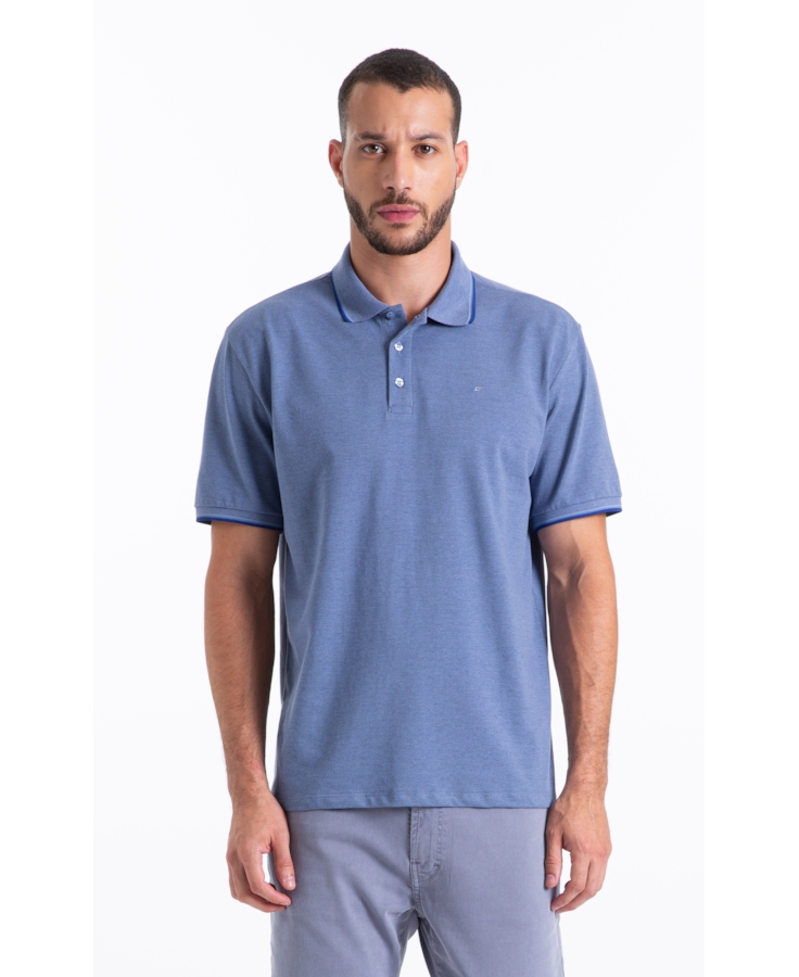 Polo Piquet Melange Easa Classic Azul Pervante Mescla