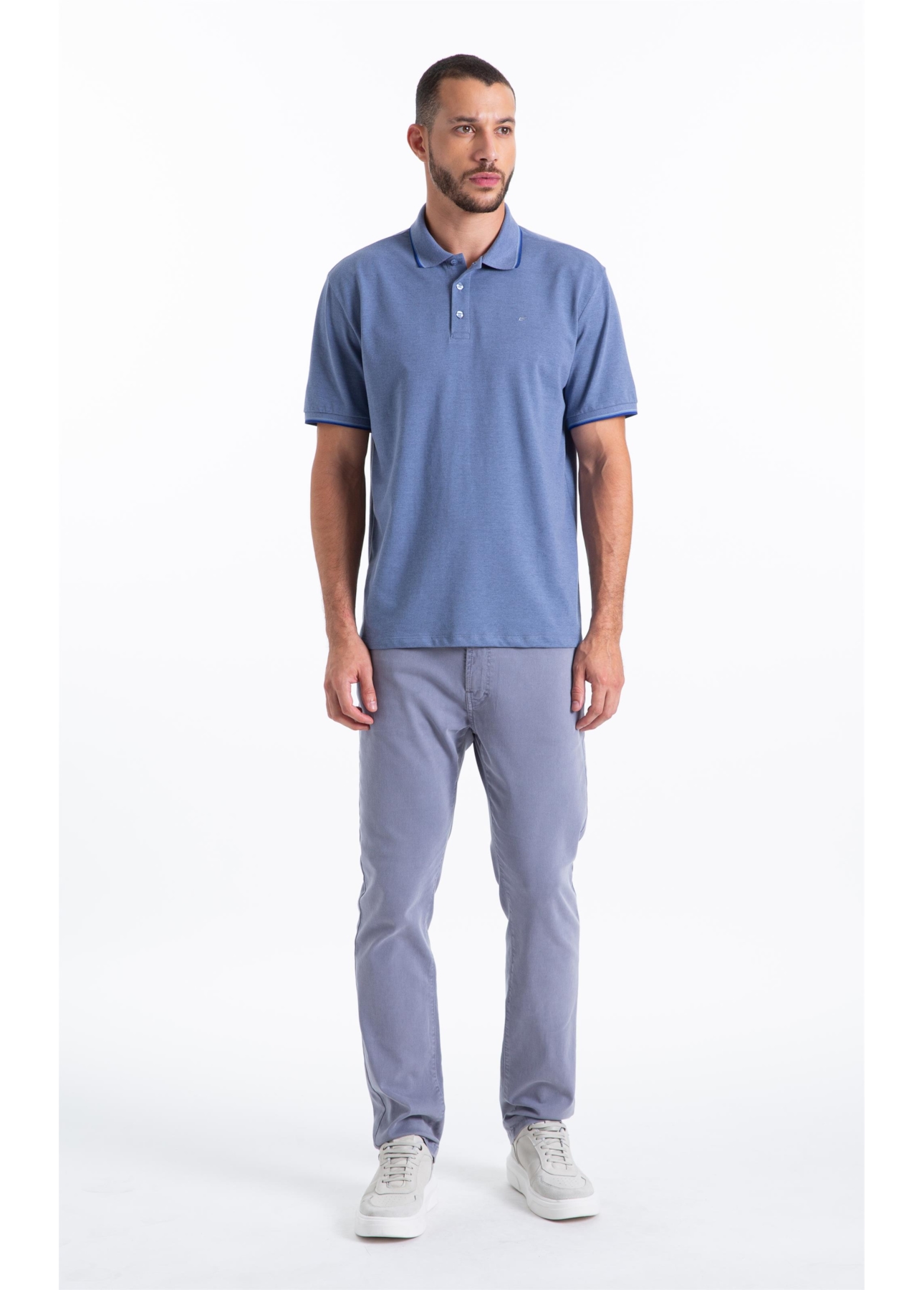 Polo Piquet Melange Easa Classic Azul Pervante Mescla