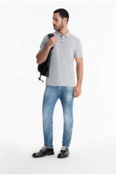 Polo Piquet Melange Easa Classic Cinza Mescla