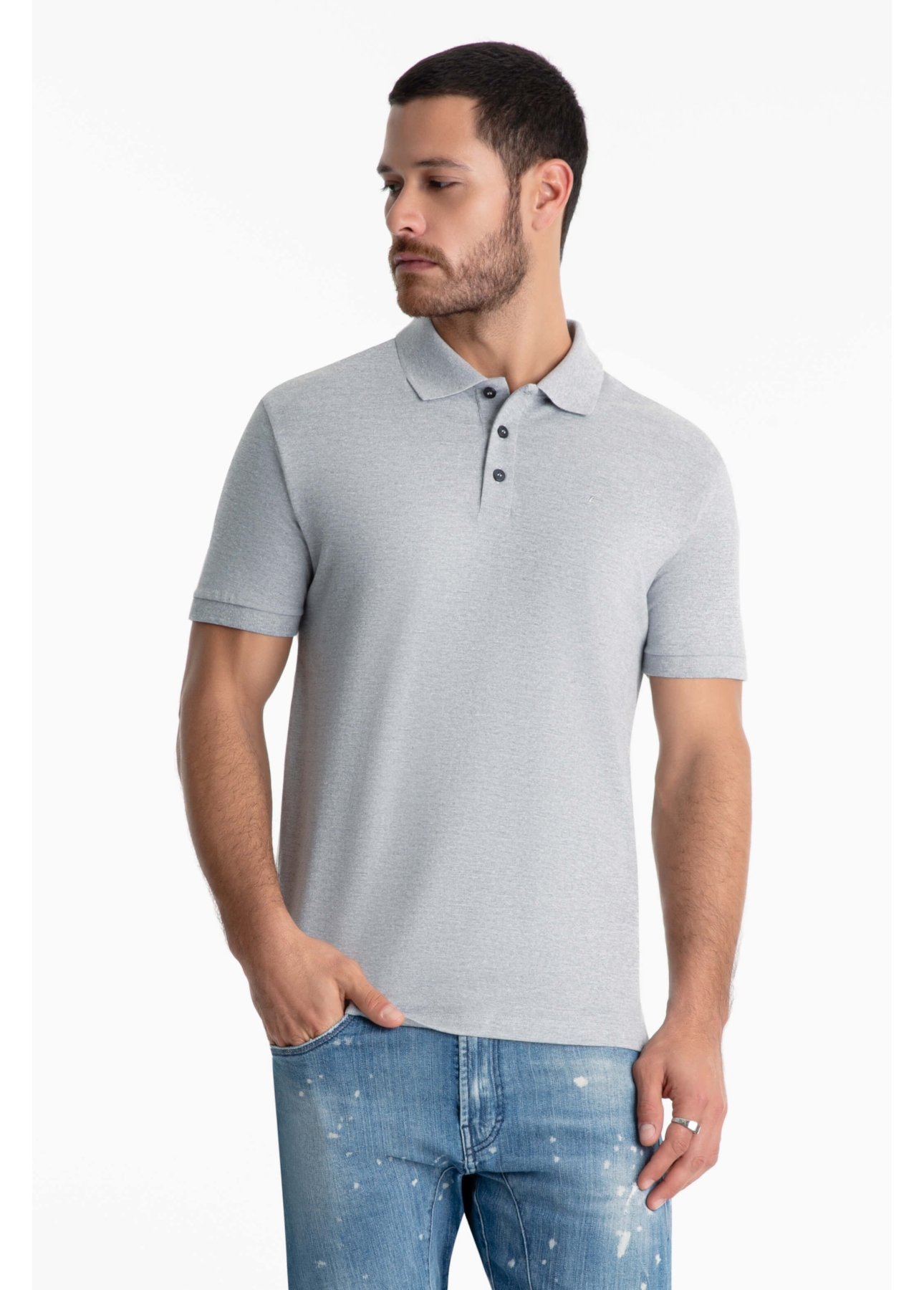 Polo Piquet Melange Easa Classic Cinza Mescla