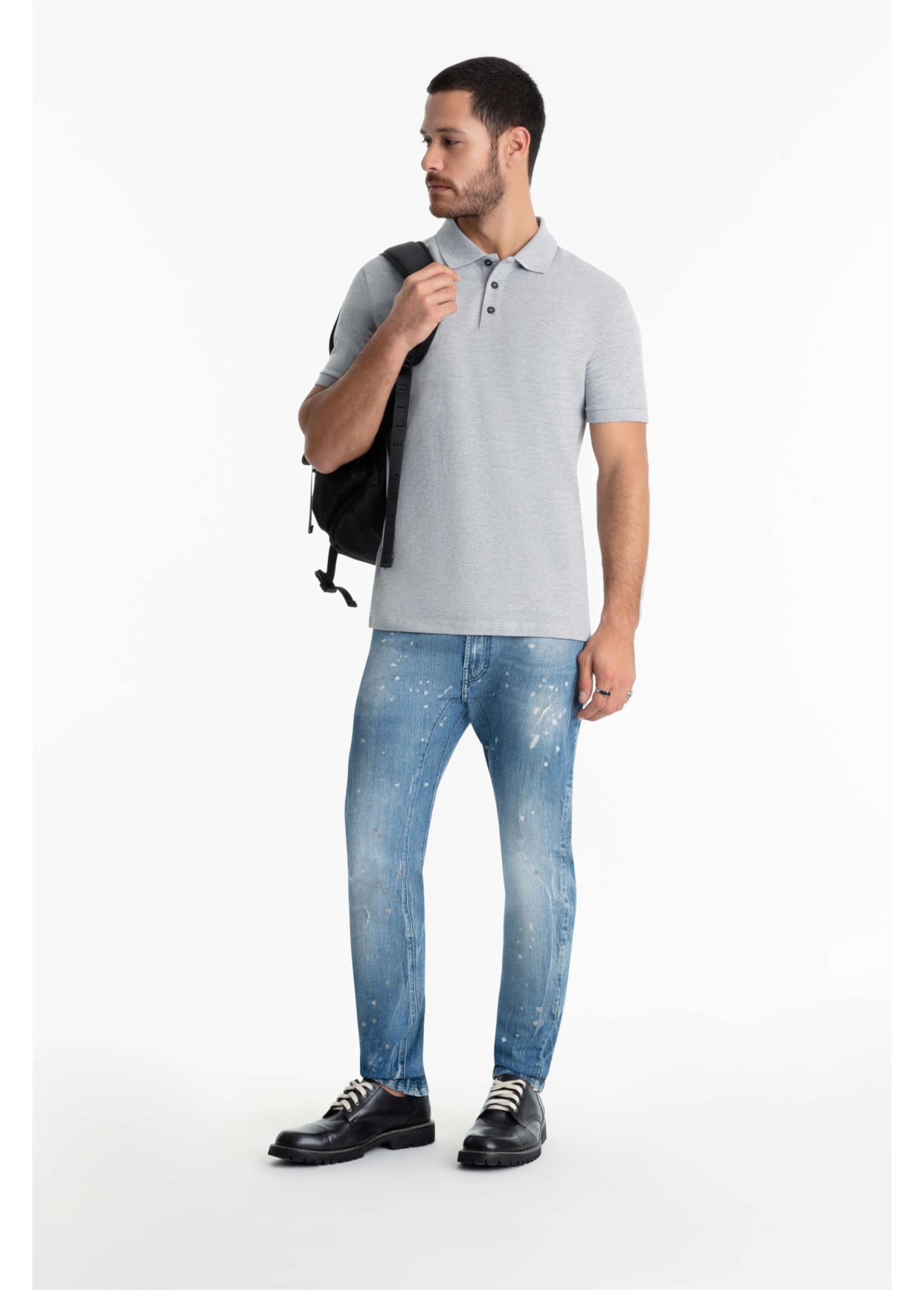 Polo Piquet Melange Easa Classic Cinza Mescla