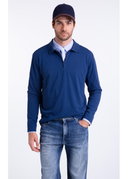 Polo Piquet Zipper Easa Ml Dark Navy