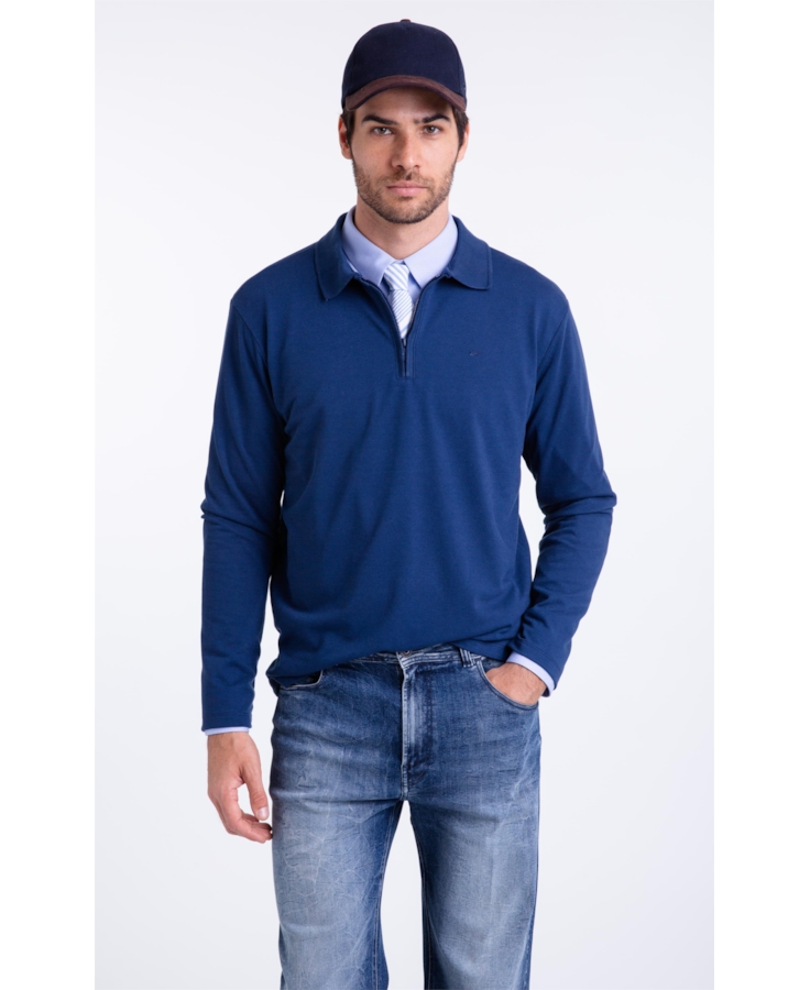 Polo Piquet Zipper Easa Ml Dark Navy